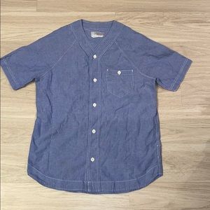 Chambray baseball jersey button up